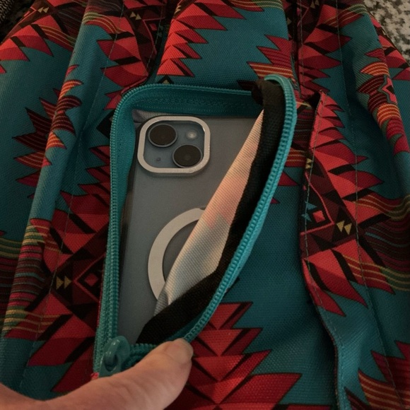 Kavu Vibrant Teal and Green Aztec Print Backpack - Picture 6 of 12